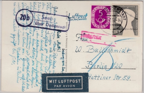 BRD - (20b) Seeburg ü. Duderstadt, Landpost-Ra2 a. Lupo-Karte n. Berlin 1952