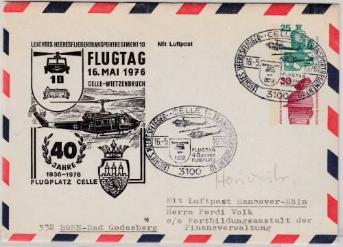 BRD - 25+30 Pfg. UV Privat-GA-Umschlag (40 J. Flugplatz) SST Celle - Bonn 1976
