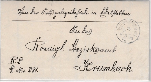 Bayern - Memmenhausen 1902, K1 a. Polizei-Dienstbrief n. Krumbach, ohne Inhalt