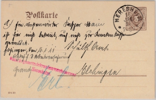 Württemberg - 3 Pfg. Dienst-GA-Karte Neresheim - Elchingen 1911