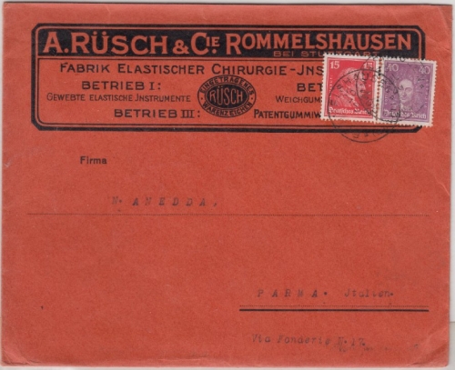 DR - 40+15 Pfg. Leibniz/Kant, Firmenbrief n. ITALIEN, Rommelshausen - Parma 1928