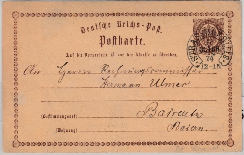 DR - Strassburg i. Els. 1874 Hufeisen-Stpl. 1/2 Gr. Brustschild Ganzsache