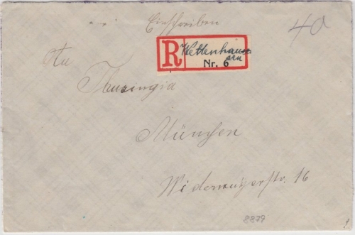 DR - Wettenhausen 1926, bar (?) frankierter Einschreibebrief n. München