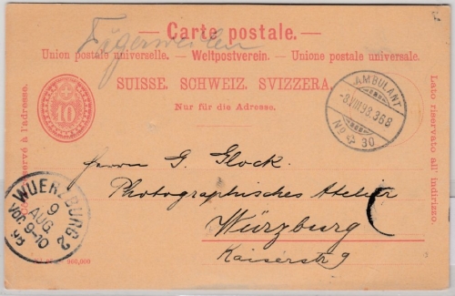Schweiz - Ambulant No. 30 (Bahnpost), 10 Rp. GA-Karte Aufgabe Tägerwilen 1898