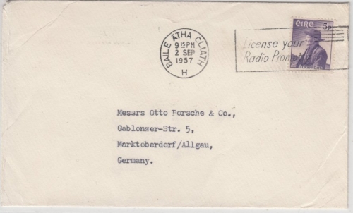Irland - 5 P. Criomtain, Brief Baile Atha Cliath - Marktoberdorf 1957