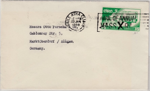 Irland - 5 P. Verfassung, Brief Baile Atha Claith - Marktoberdorf 1959