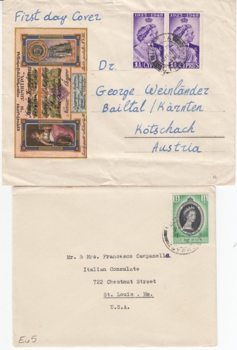 Zypern - 3 ältere Briefe ex 1948/53 n. Israel, USA u. Österreich
