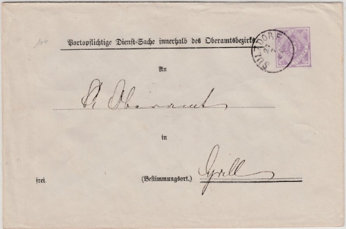 Württemberg - 5 Pfg. Dienst-GA-Umschlag/Oberamtsbezirk Sulzdorf - Grill 1881