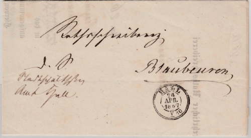 Württemberg - Blaubeuren/Hall 1867, Dienstwendebrief m. Inhalt