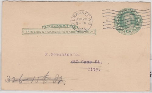 USA - 1 C. GA-Karte/Martha Washington, Antwortteil m. Privatzudruck, Milwaukee