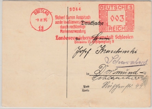 DR - 3 Pfg. AFS "Landesversicherungsanstalt", Drucksache Breslau - Dortmund 1936