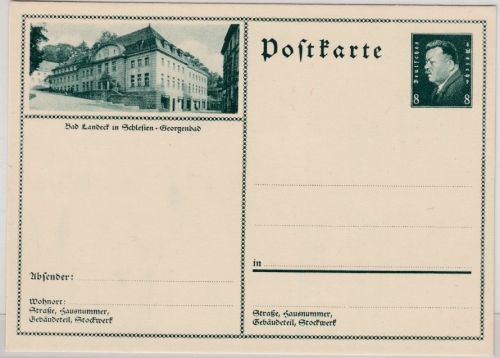 DR - 8 Pfg. Ebert Bild-GA-Karte (Bad Landeck, Georgenbad); ungebraucht
