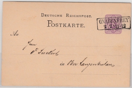 DR - Gnadenfrey (1878), Ra2 a. 5 PfgE GA-Karte n. Oberlangenbielau (?)