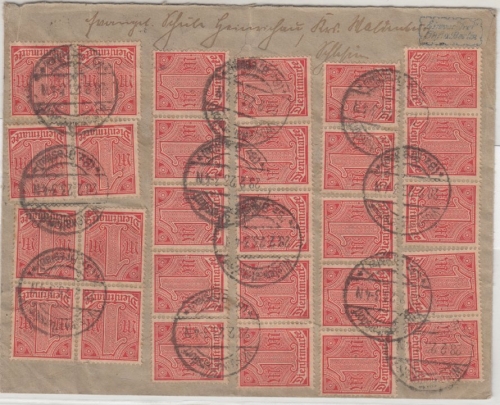 DR-Infla - 2x5+40x1 M. Ziffer/Dienst, brief Wüstewaltersdorf - Waldenburg 1923