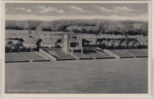 Schlesien - Breslau, Friesenwiese i. Stadion, sw-Fotokarte, gelaufen SST 1938