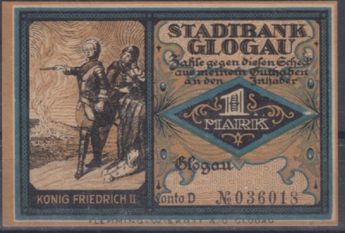 Schlesien - Glogau Stadtbank, Notgeldschein 1 Mark