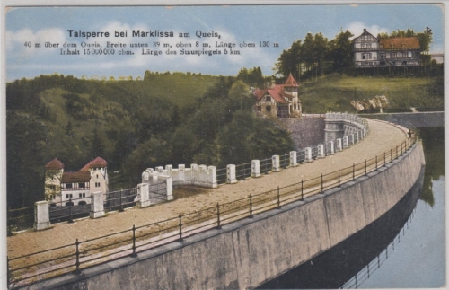 Schlesien - Marklissa a. Queis, Talsperre - Farb-AK, ungelaufen ca. 1910