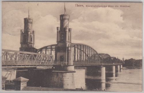 Pommern - Thorn Eisenbahnbrücke, sw-AK, gelaufen 1913