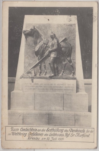Schlesien - Breslau, Gefallenen-Denkmal Leibkürass. Rgt. Gr. Kurfürst, Enth.1924