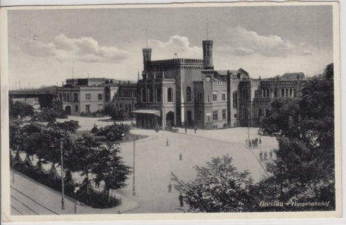 Schlesien - Breslau, Hauptbahnhof, sw-Fotokarte + SST Turnfest 1938
