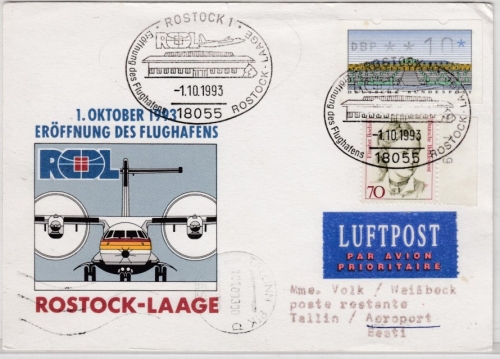 BRD - Rostock-Laage, Flughafeneröffnung, SST a. Lupo-Karte n. ESTLAND 1993