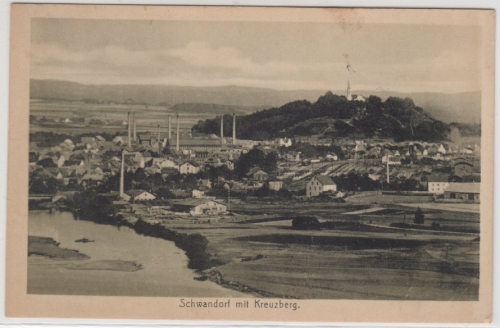 Bayern - Schwandorf mit Kreuzberg, sw-Ansicht, gelaufen 1919