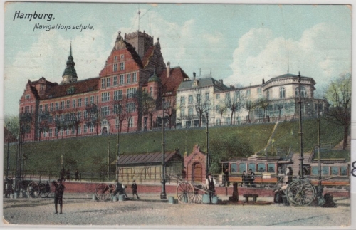 Hamburg - Navigationsschule, Farb-AK, gelaufen 1913, Stichwort: Marine, Seefahrt