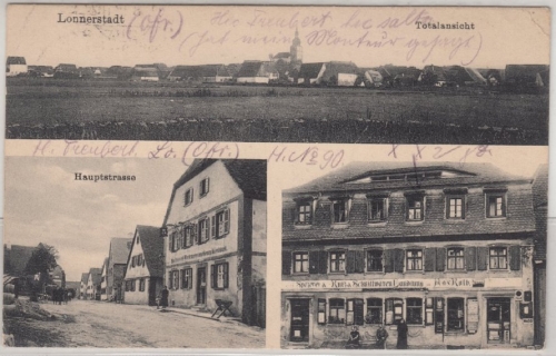Bayern - Lonnerstadt, sw-Mehrbild-AK (u.a. Schnittwarenhandlung Roth) 1919