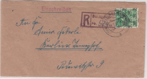 Bizone - 84 Pfg. Arbeiter/Netz, Einschreibebrief Dillingen - Berlin 1948