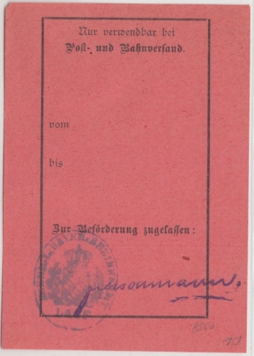 Bayern - Lauf, Vorbundzettel mit Zulassungsvermerk (Siegel + Namensstempel)