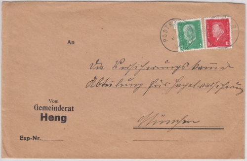 DR - 5+10 Pfg. Hindenburg/Ebert, Brief K1 Postbauer - München 1930