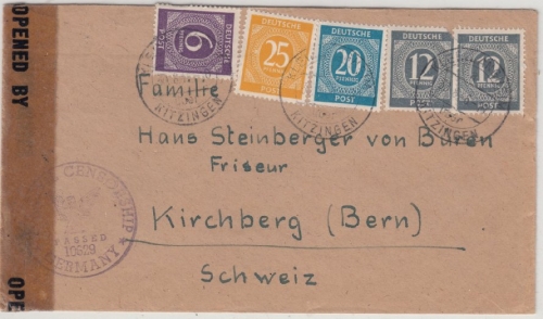 All.Bes./Kontrollrat - Kleinlanheim ü. Kitzingen, Poststelle I, Zensurbrief 1946