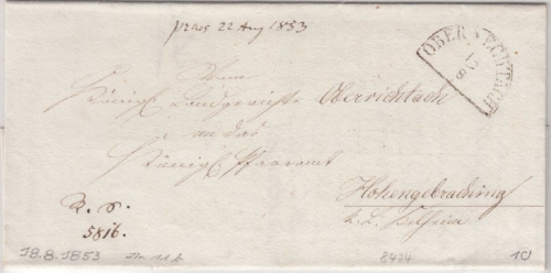 Bayern - Oberviechtach 18/8 (1853), HKS a. Dienstbrief n. Hohengebraching b.