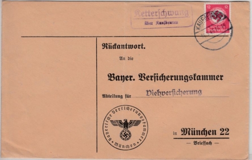 DR - Ketterschwang über Kaufbeuern, Landpost-Ra 2 a. Brief n. München 1943