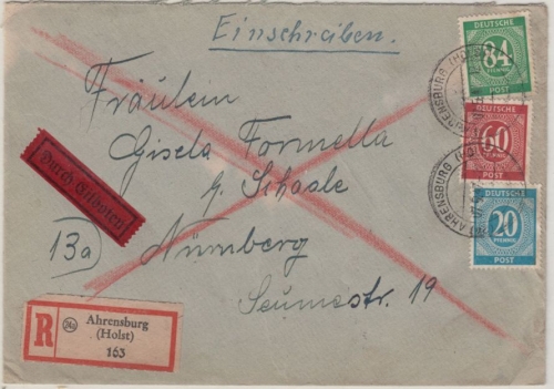All.Bes./Kontrollrat - 84+60+20 Pfg. Ziffer, Eil-Einschreibebrief Ahrensburg -
