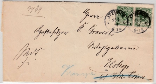 DR - 5 Pfg. K/A Paar a. Brief Itzehoe - Elskop b. Krempe 1891, ohne Inhalt