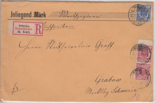 DR - 20+2x10 Pfg. K/A, Einschreibebrief Wöhrden - Grabow 1897