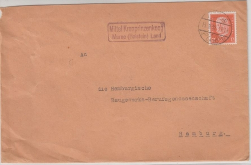 DR - Mittel Kronprinzenkoog Marne (Holstein) Land, Landpost-Ra2 a. Brief 1932 n.