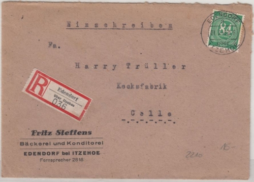 All.Bes./Kontrollrat - Edendorf ü. Itzehoe, Poststelle I, Einschreibebrief 1948