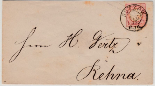 DR - 1 Gr. Brustschild, GA-Umschlag, K2 Bützow - Rhena 1872, ohne Inhalt