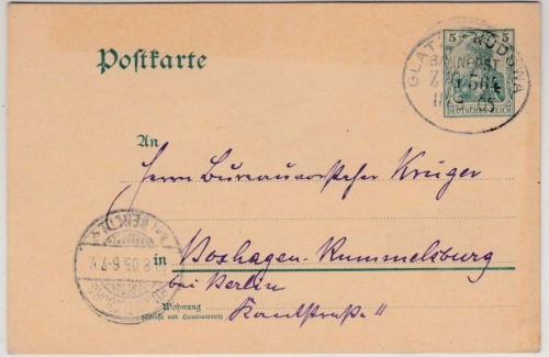 DR- Bahnpost Glatz - Rudowa Zug 564, 5 Pfg. GA-Karte Nesselgrund - Rummelsburg