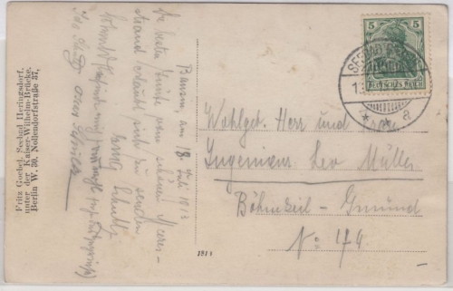 DR - Seebad Bansin 1913, Kreisgitterstpl. a. priv. Fotokarte (Strandkorb) n.