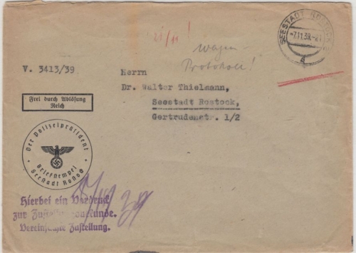 DR - Seestadt Rostock 2, Zustellurkunde/Frei d. Ablösung (Polizei) - Ortsbrief