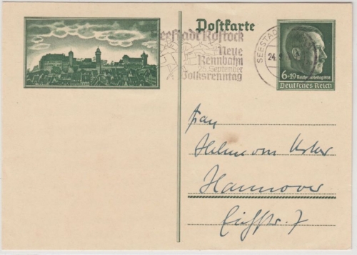 DR - Seestadt Rostock 2 - Neue Rennbahn - Volksrenntag, Masch.werbestpl. 1938 a.