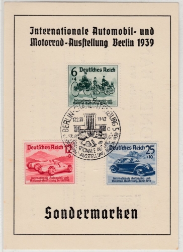 DR - IAA Berlin 1939, Satz a. Sonderkarte + ESST B.-Charlottenburg 17.2.39