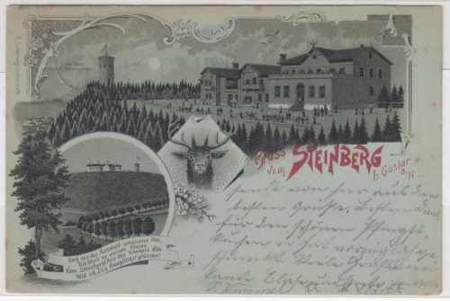 Niedersachsen - Steinberg b. Goslar, Mehrbild-Litho, gelaufen "Posthülfsstelle"