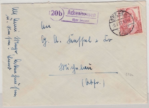 BRD - (20b) Ackenhausen ü. Seesen 1957, Landpost-Ra2 a. Brief n. Michelau