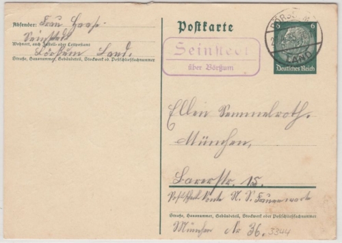 DR - Seinstedt ü. Börsum, Landpost-Ra2 a. GA-Karte n. München 1935