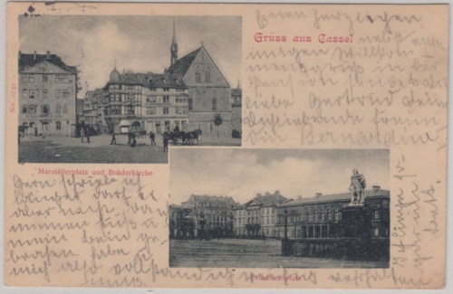 Hessen - Kassel, sw-Mehrbild-AK (Marställerplatz etc.), gelaufen 1901