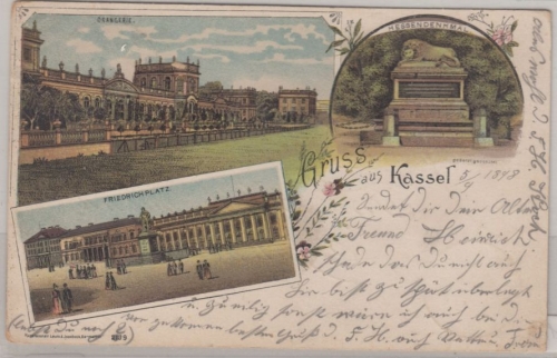 Hessen - Kassel, Gruss aus Mehrbild-Farblitho (Hessendenkmal etc.) gelaufen 1898